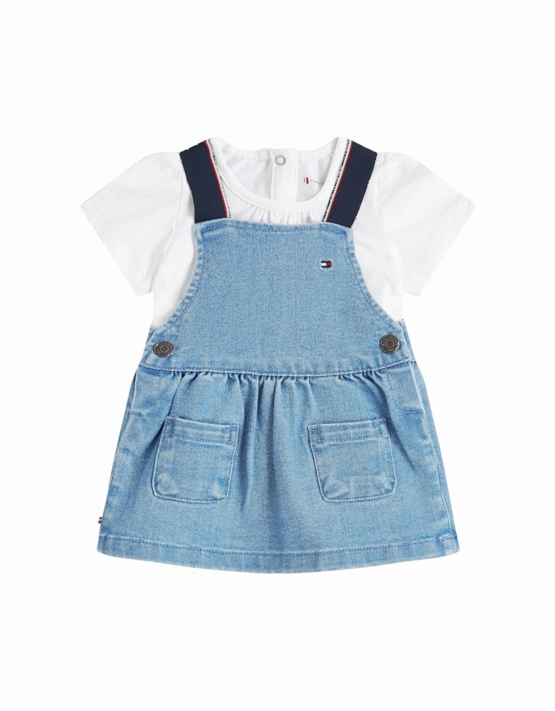 Baby Girls Denim Dungaree Dress - Blue