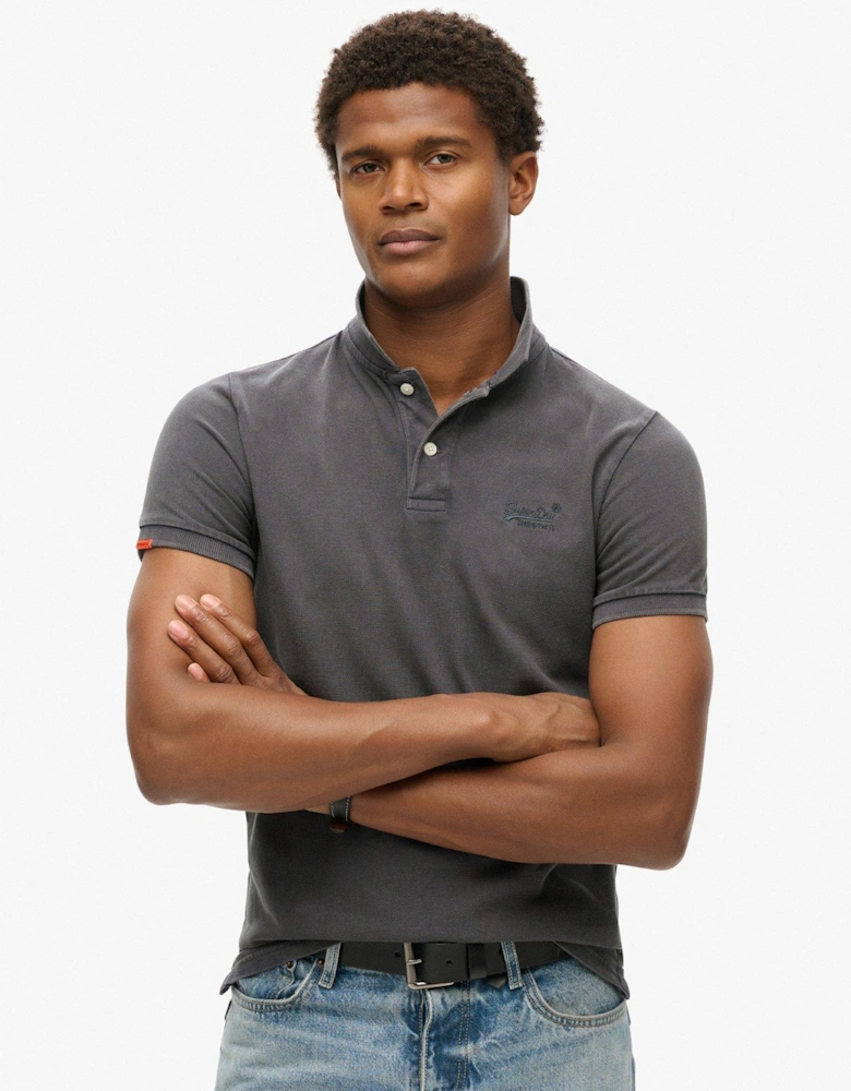 Vintage Slim Fit Short Sleeve Polo Shirt - Black