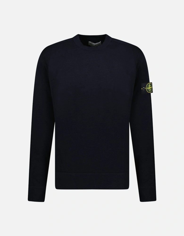 Compass-Badge Wool Blend Jumper Navy