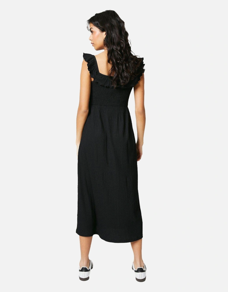 Womens/Ladies Ruffled Shirred Petite Midi Dress