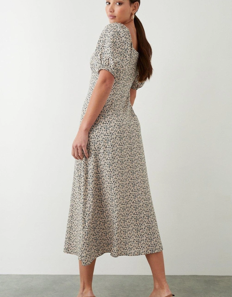 Womens/Ladies Ditsy Print Ruched Midi Dress