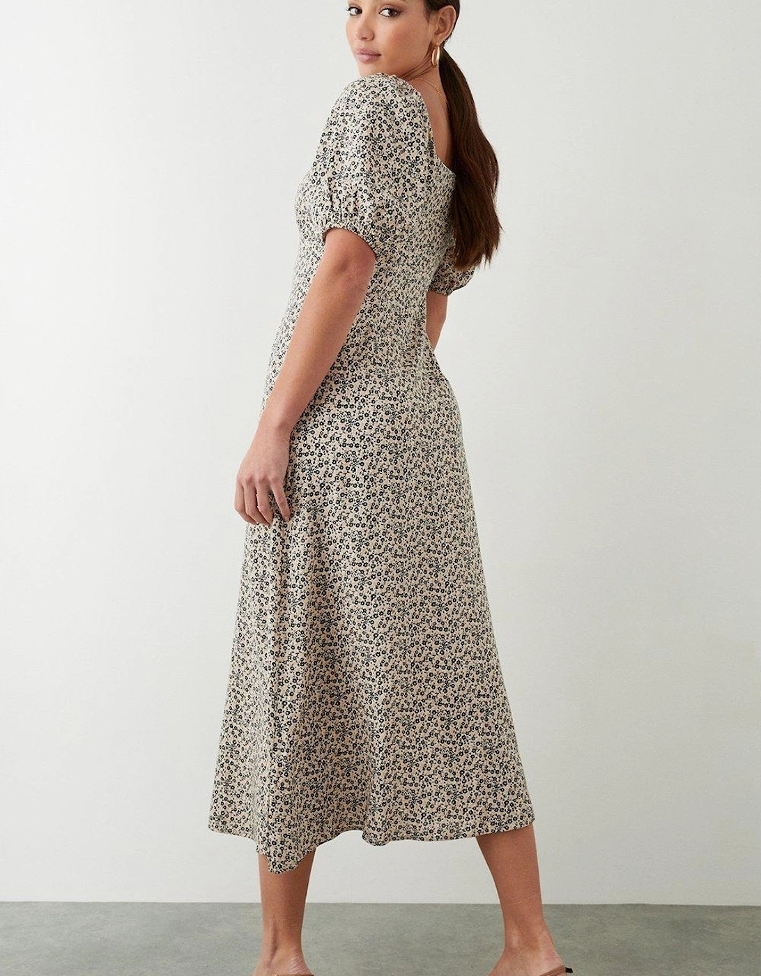 Womens/Ladies Ditsy Print Ruched Midi Dress