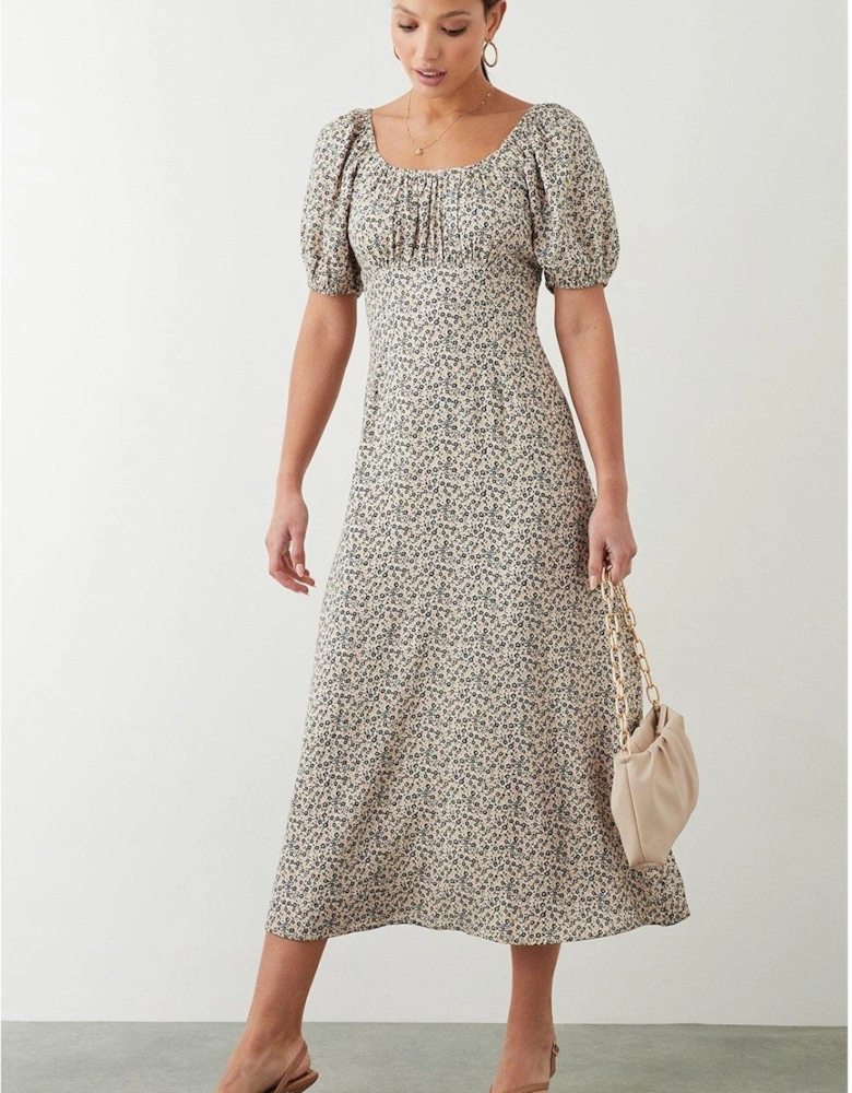 Womens/Ladies Ditsy Print Ruched Midi Dress