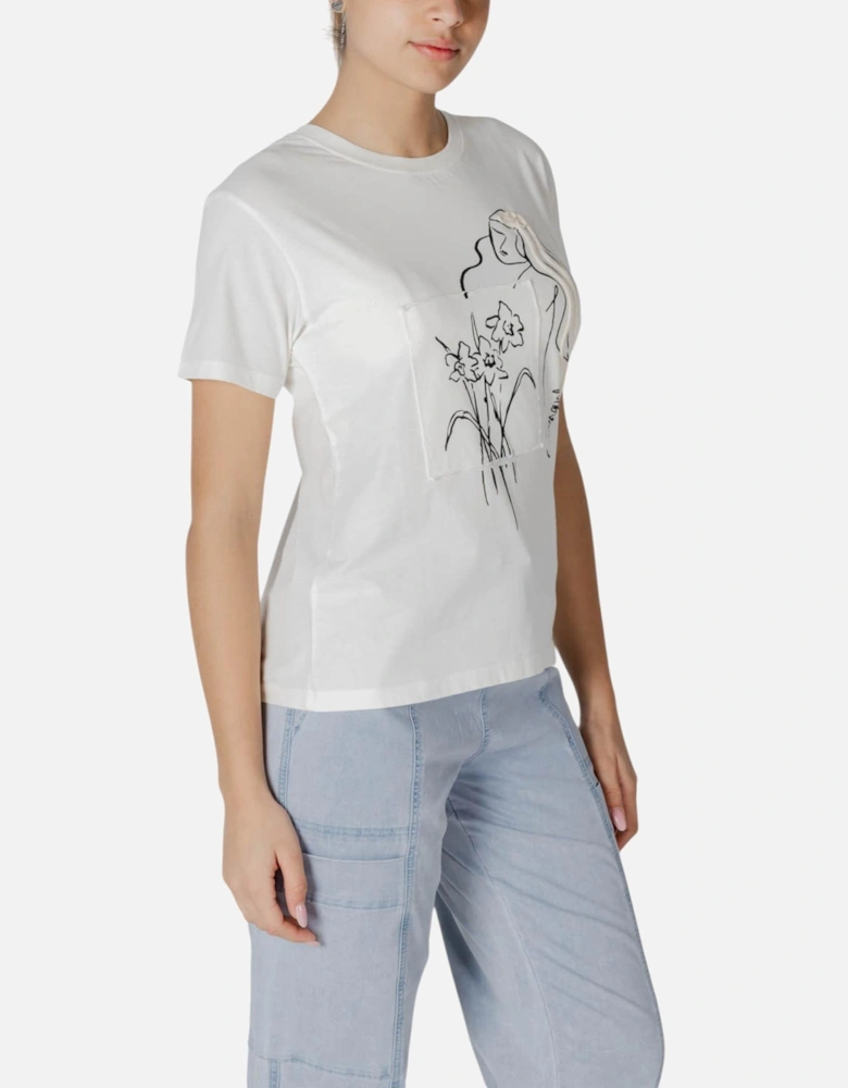 Printed Short Sleeve Cotton T-Shirt Women - White Shirts