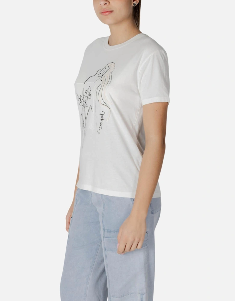 Printed Short Sleeve Cotton T-Shirt Women - White Shirts