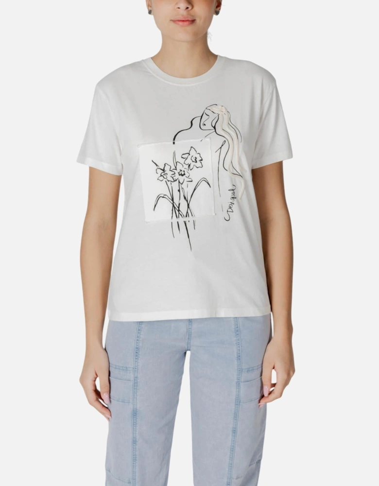 Printed Short Sleeve Cotton T-Shirt Women - White Shirts