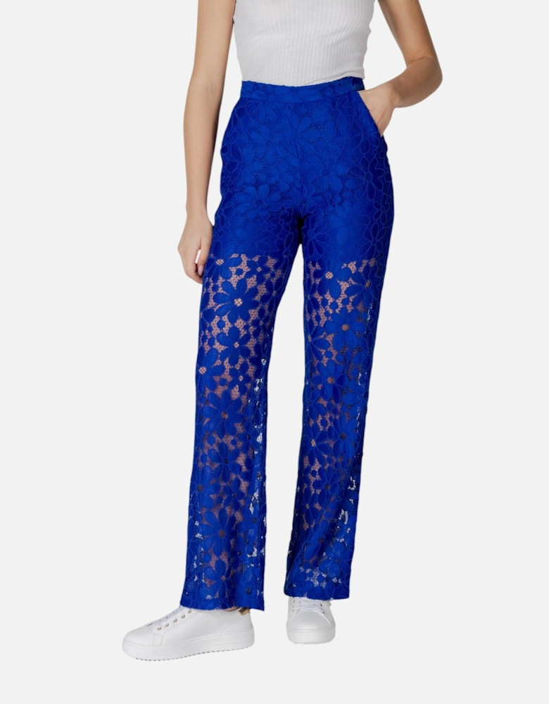 Zip-Fastened Plain Polyester Trousers Women - Blue