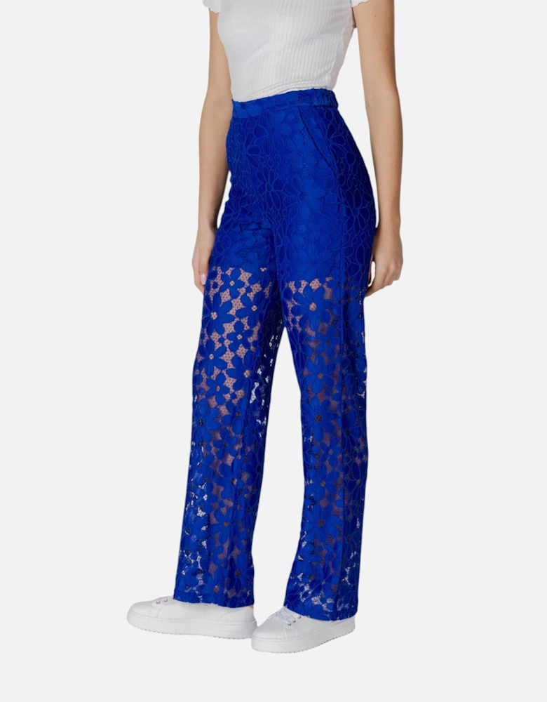 Zip-Fastened Plain Polyester Trousers Women - Blue