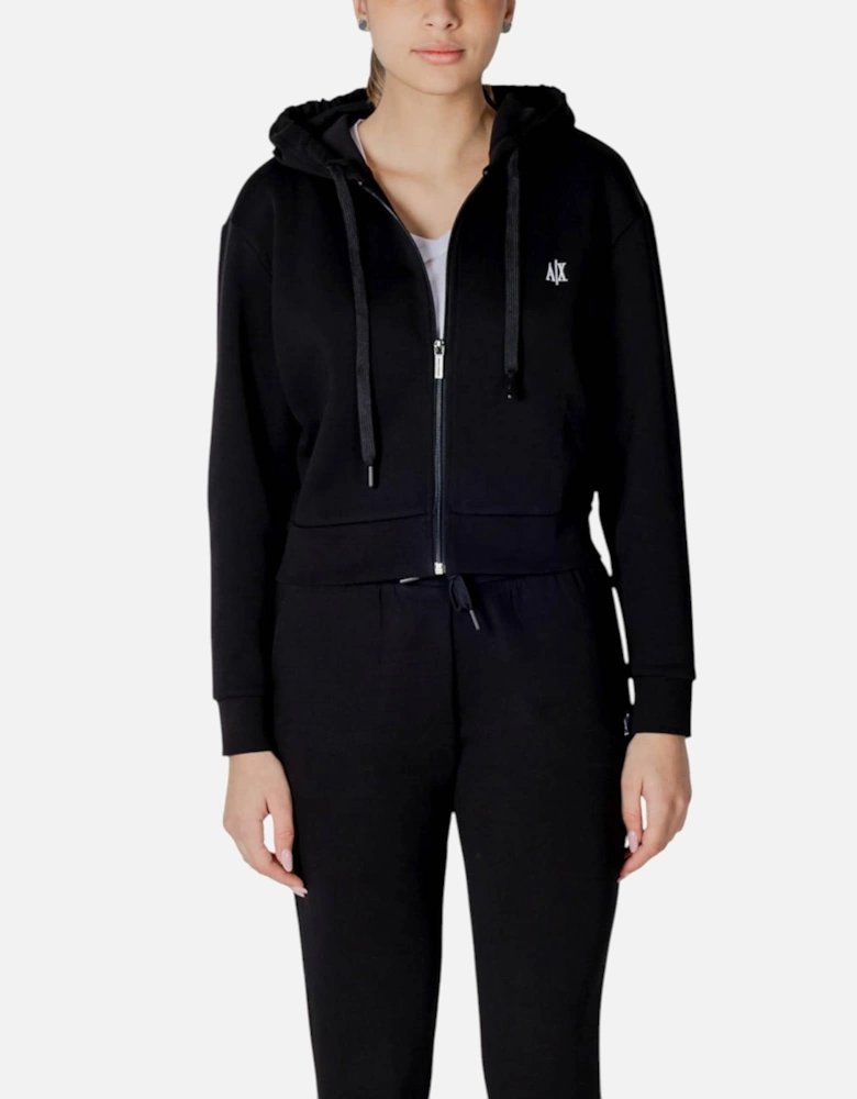 Hooded Zip-Up Cotton Blend Sweatshirt Women - Black