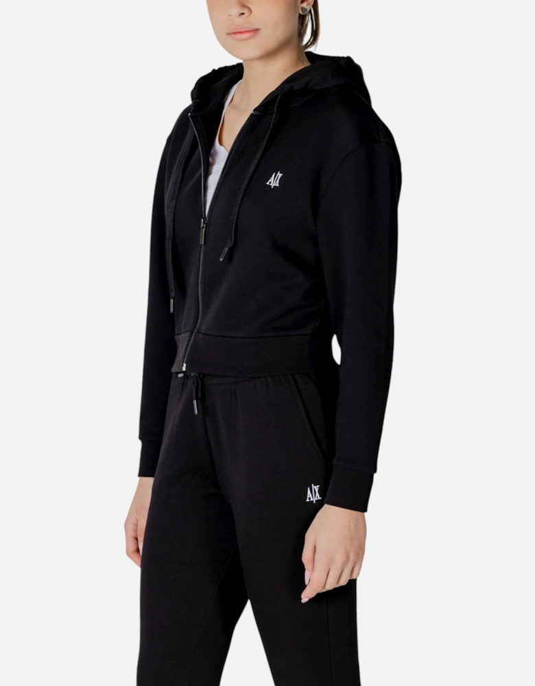 Hooded Zip-Up Cotton Blend Sweatshirt Women - Black
