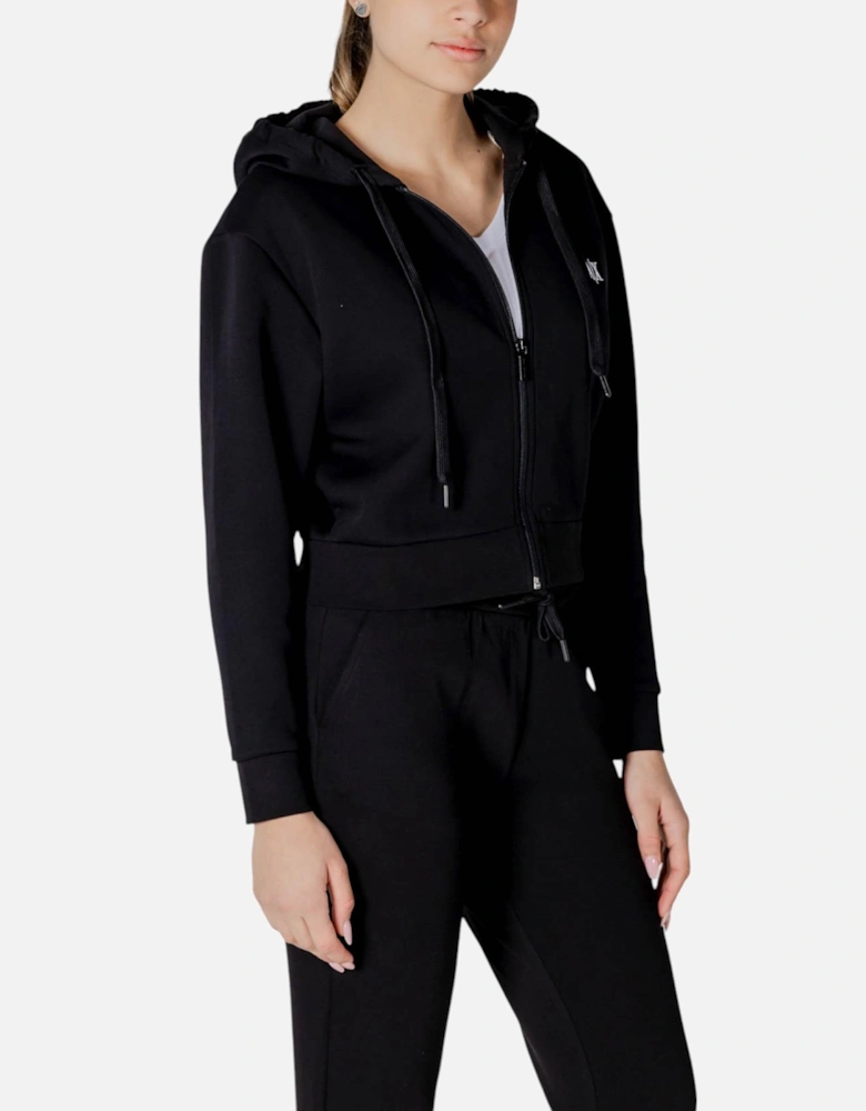 Hooded Zip-Up Cotton Blend Sweatshirt Women - Black