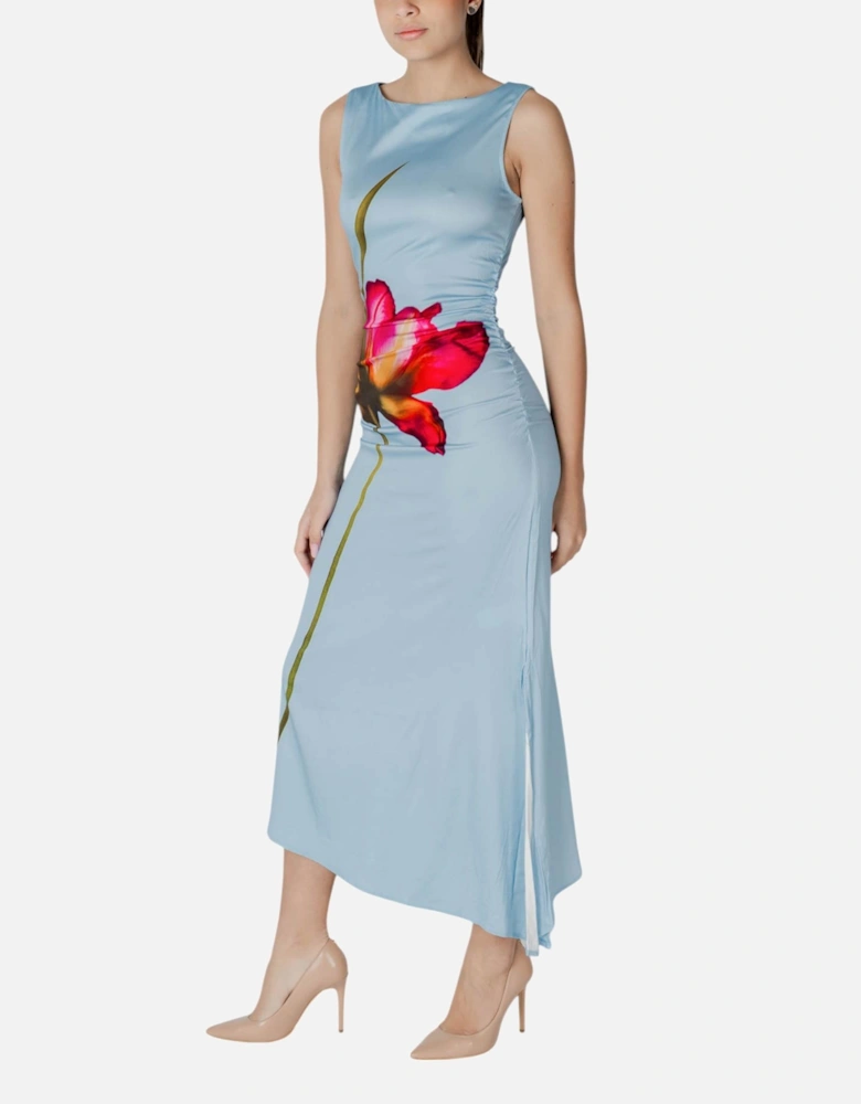 Sleeveless Floral Boat Neck Dress Women - Light Blue Dresses
