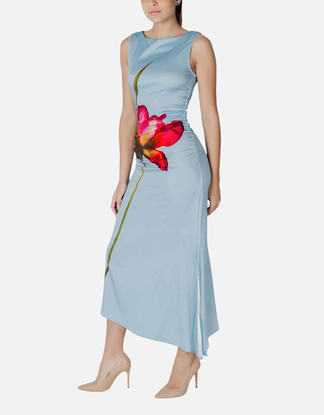 Sleeveless Floral Boat Neck Dress Women - Light Blue Dresses