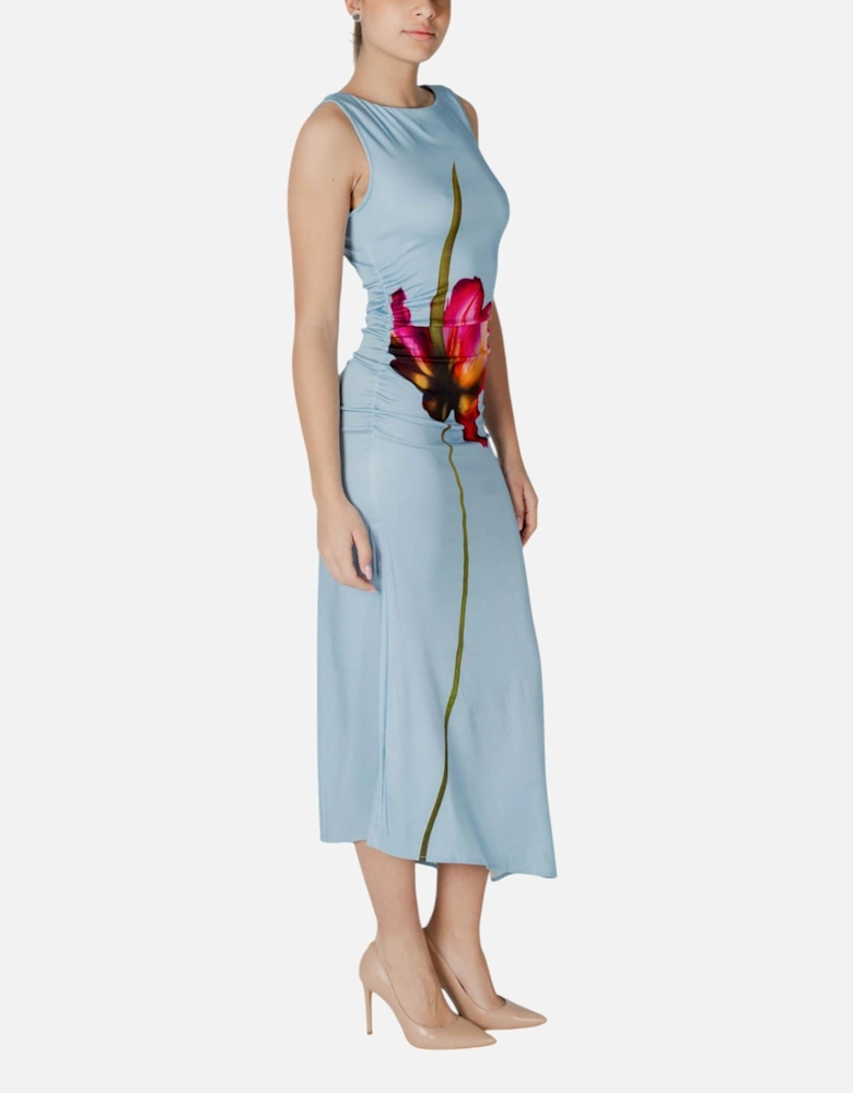 Sleeveless Floral Boat Neck Dress Women - Light Blue Dresses