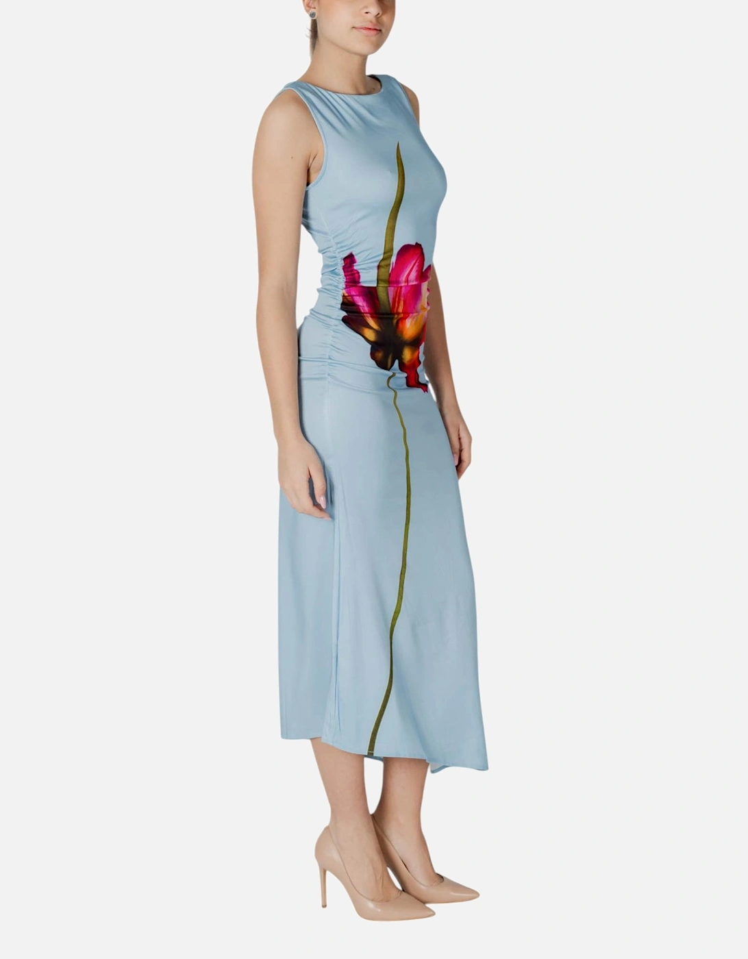 Sleeveless Floral Boat Neck Dress Women - Light Blue Dresses