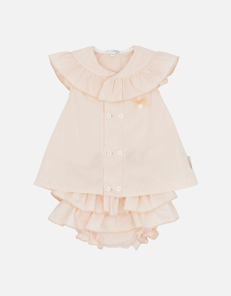 Girls Peach Frill Collar Jam Pant Set