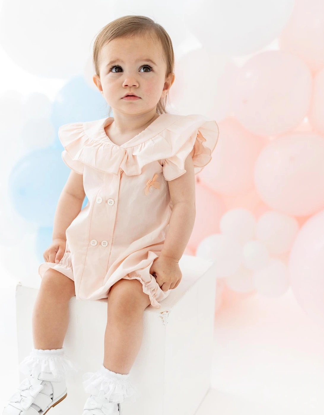 Girls Peach Frill Collar Romper