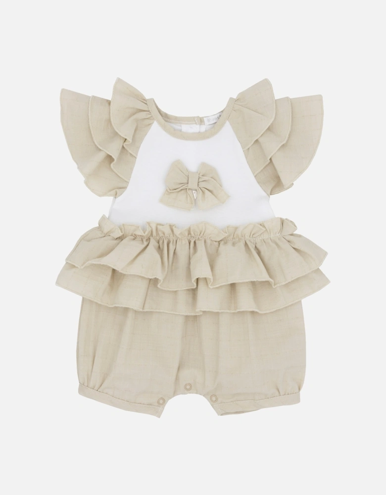 Girls Beige and White Bow Romper