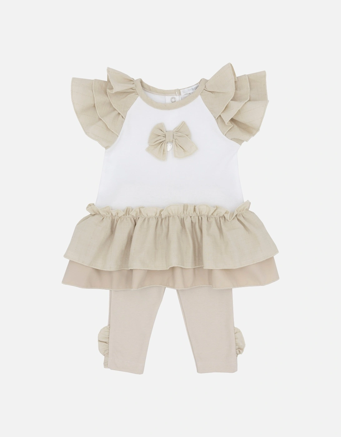 Girls Beige and White Bow Legging Set, 3 of 2