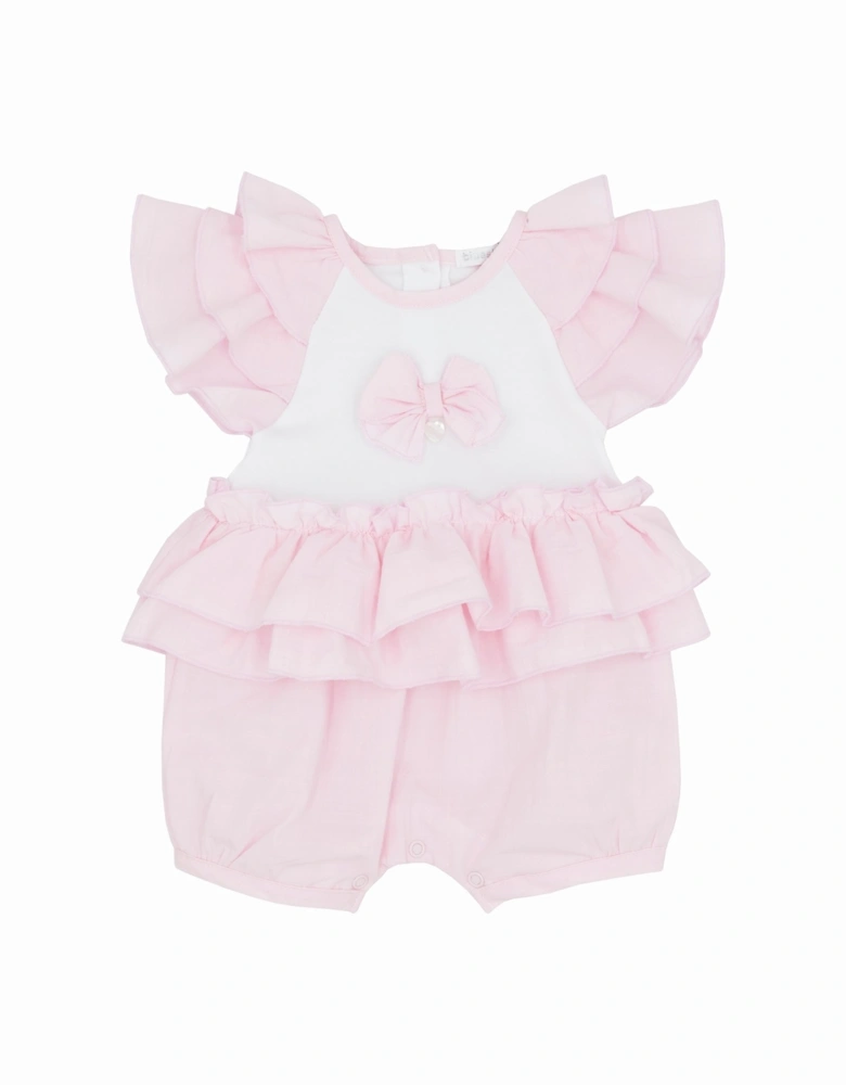 Girls Pink and White Bow Romper