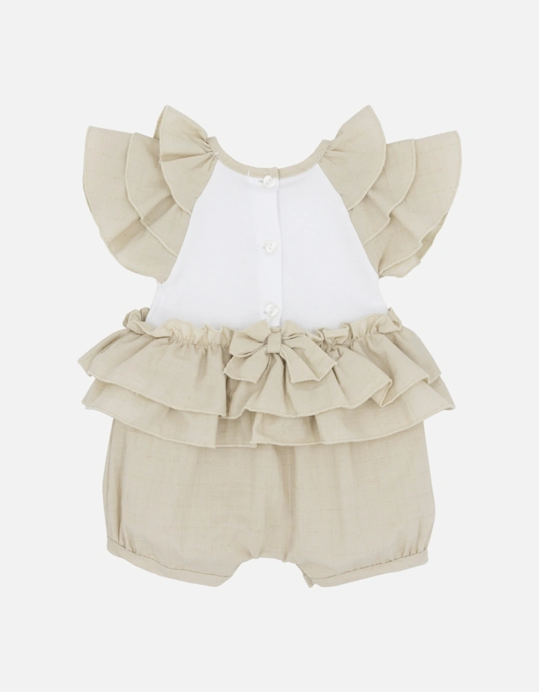 Girls Beige and White Bow Romper