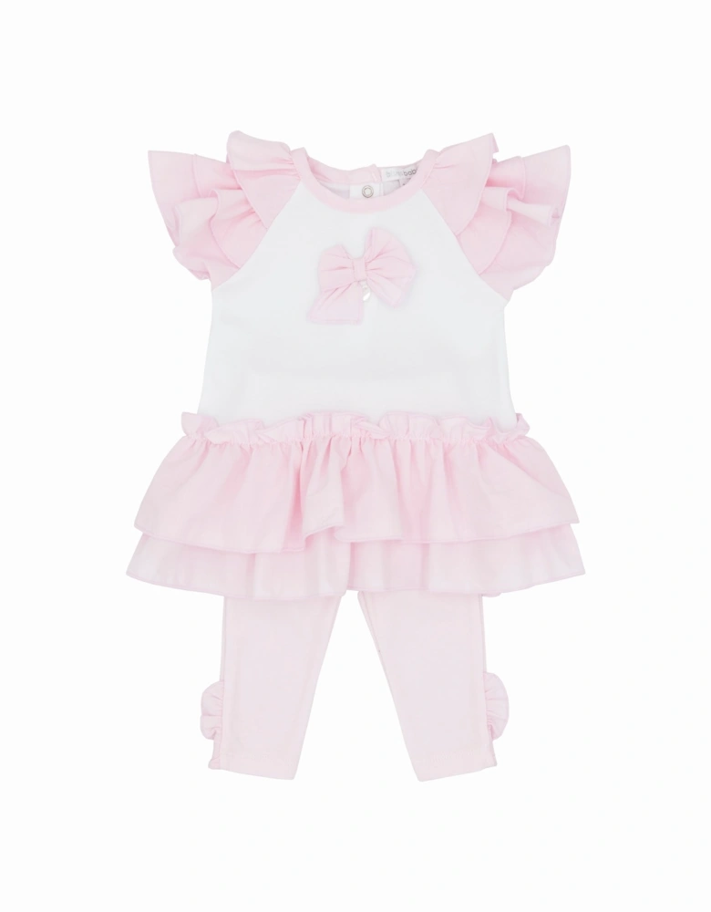 Girls Pink and White Bow Legging Set