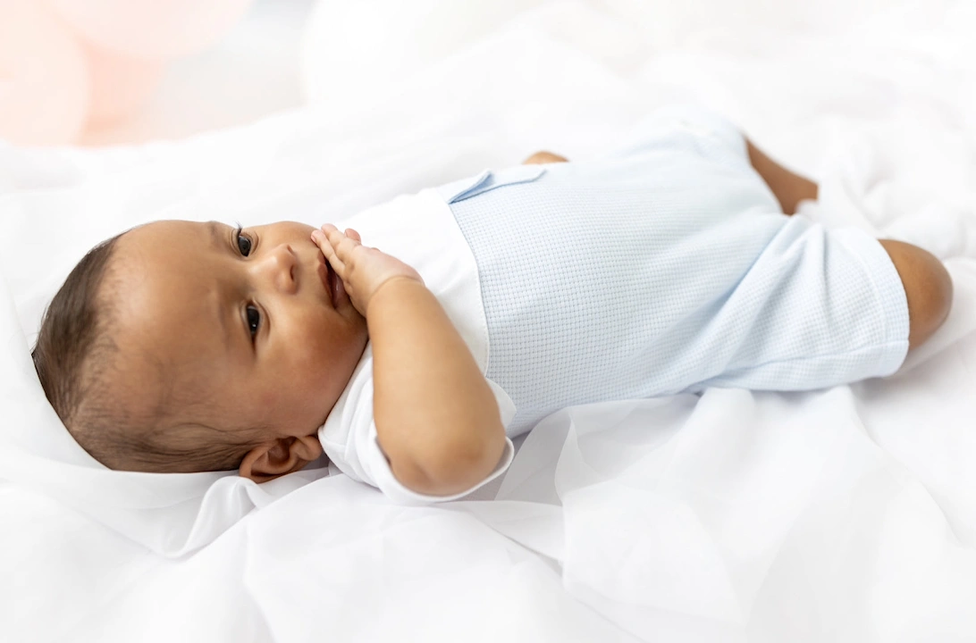 Boys Pale Blue and White Waffle Romper