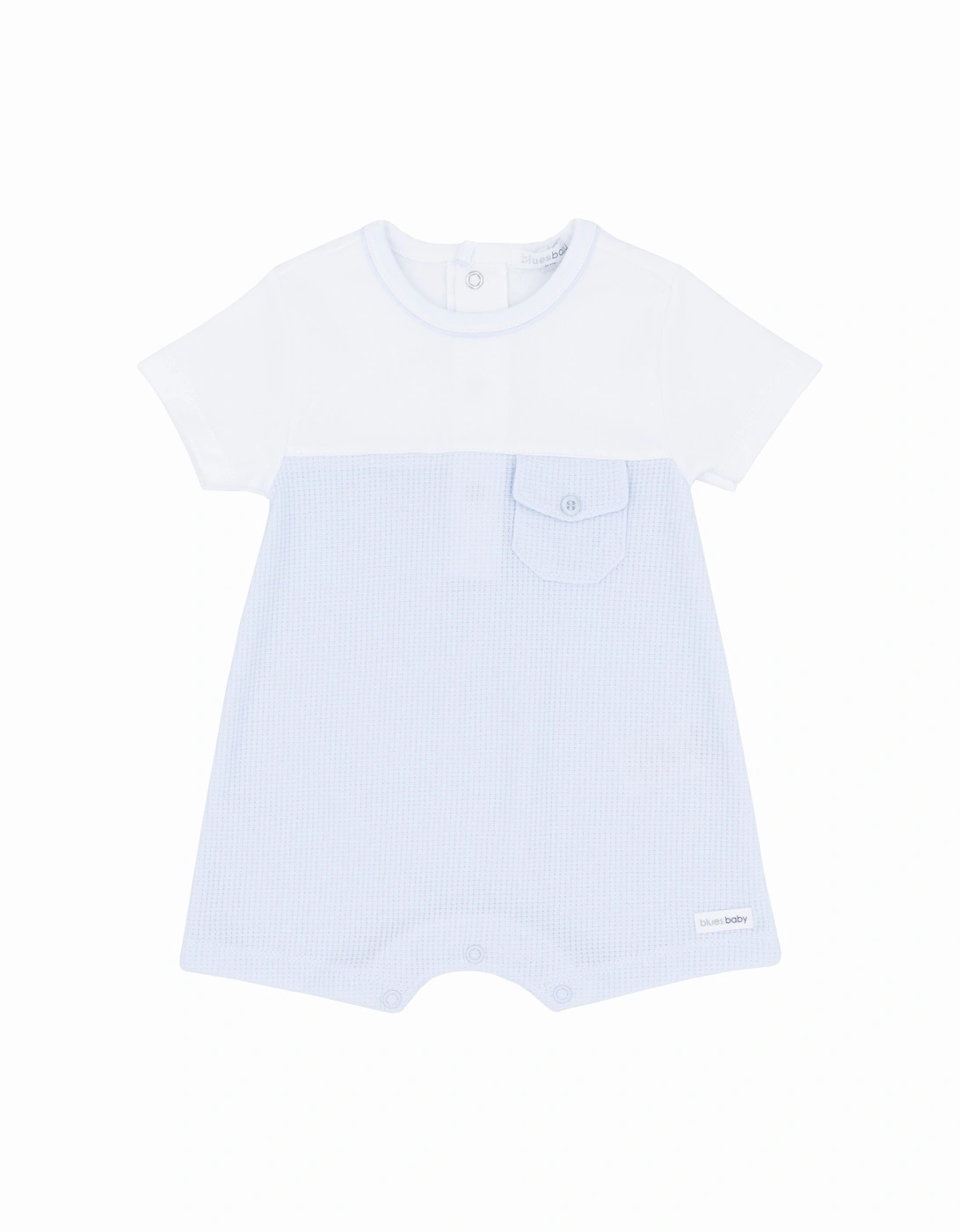 Boys Pale Blue and White Waffle Romper, 4 of 3