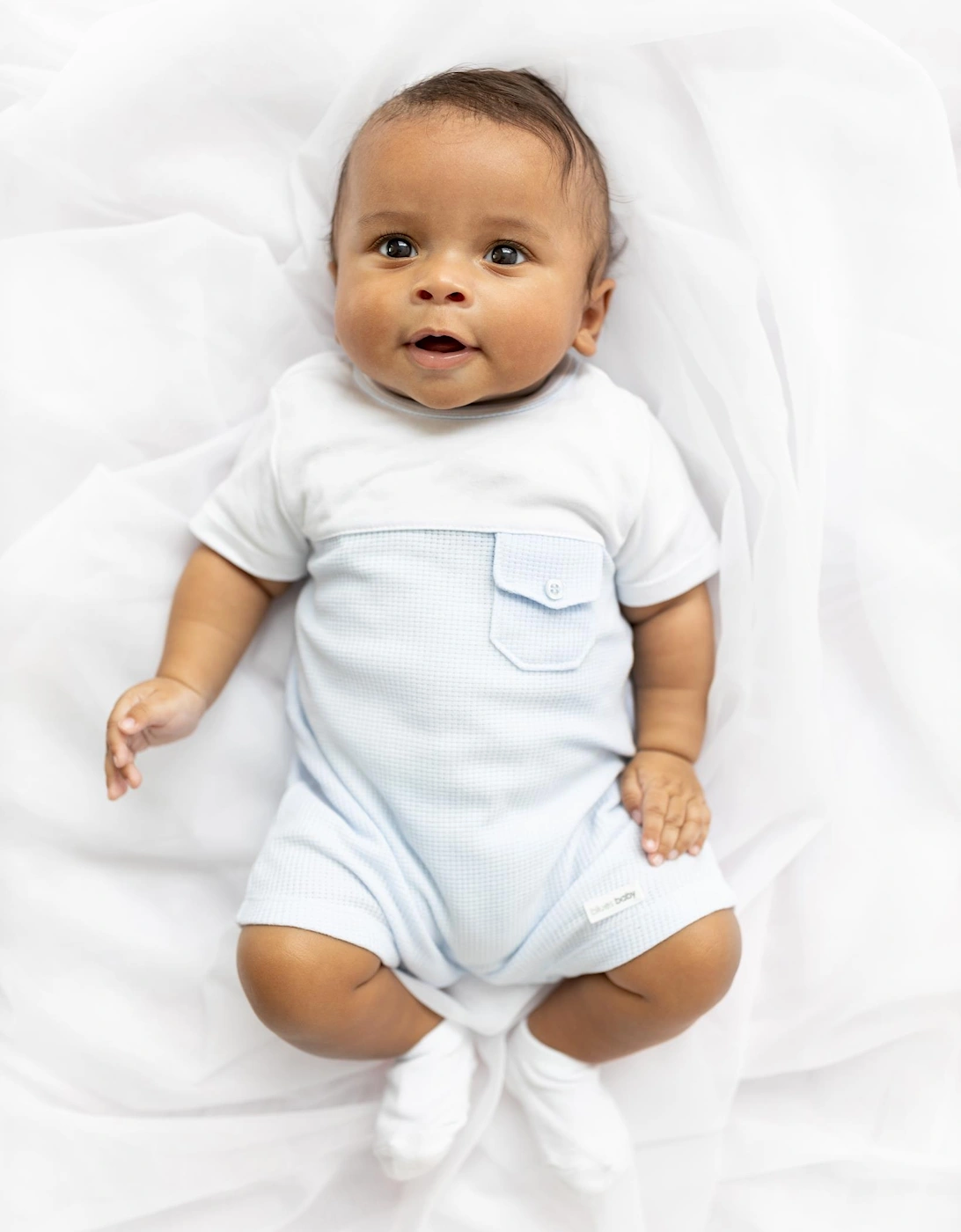 Boys Pale Blue and White Waffle Romper