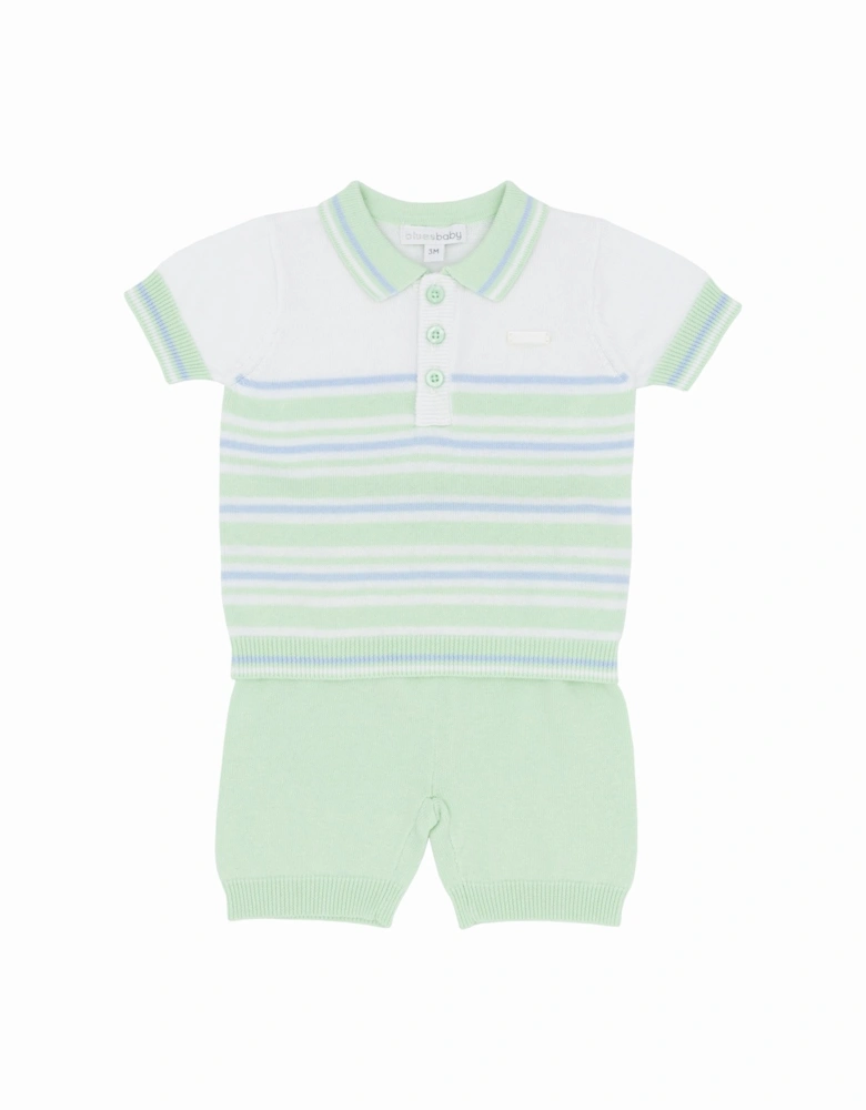 Boys Mint Green Stripe Knit Polo Short Set