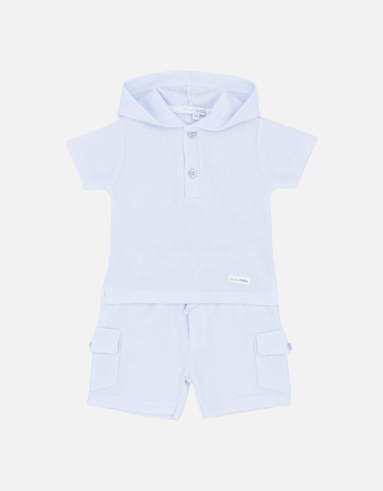 Boys Pale Blue Waffle Hooded Short Set