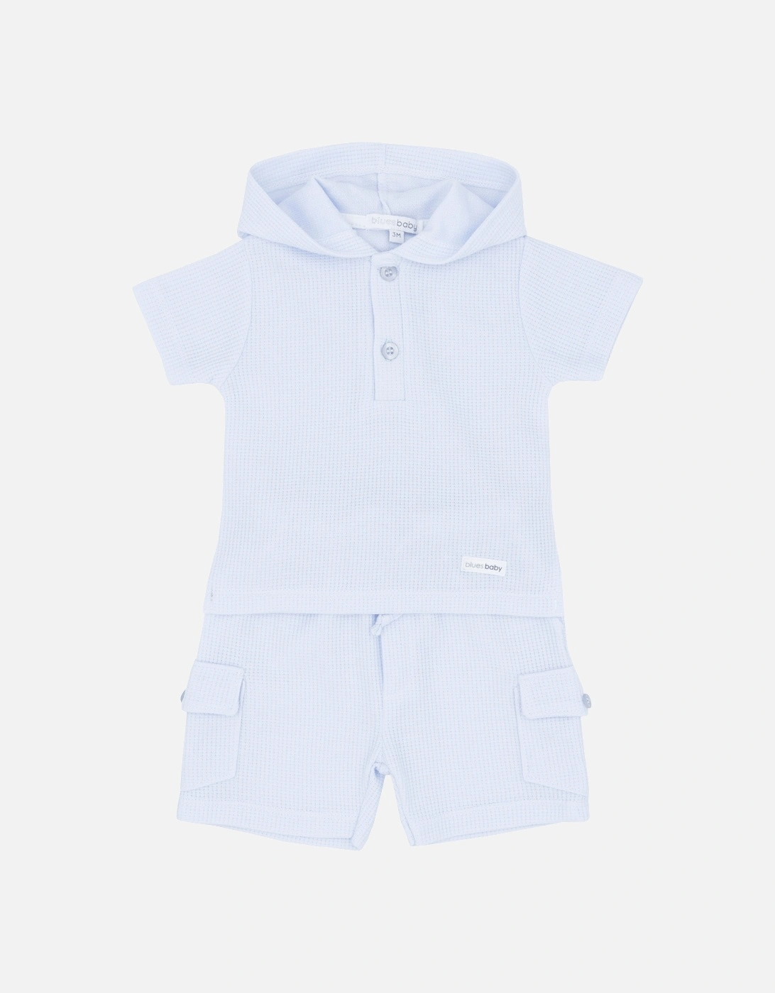 Boys Pale Blue Waffle Hooded Short Set, 4 of 3