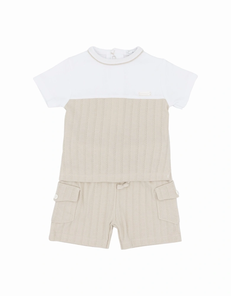 Boys Beige and White Pointelle Short Set