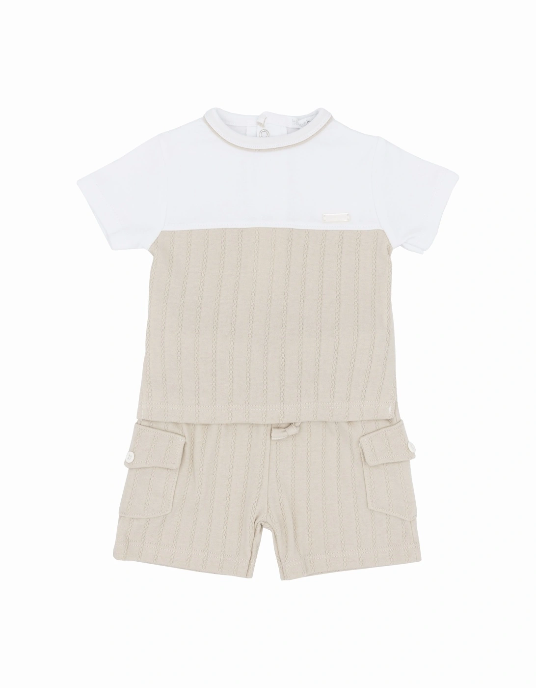 Boys Beige and White Pointelle Short Set, 4 of 3