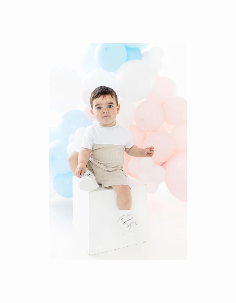 Boys Beige and White Pointelle Short Set