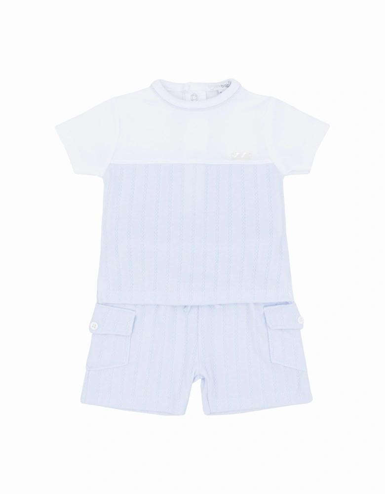 Boys Pale Blue and White Pointelle Short Set