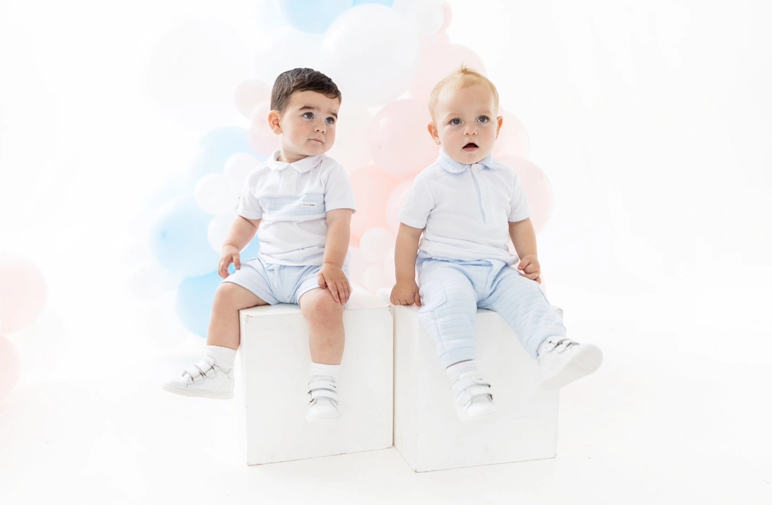 Boys Pale Blue Quilted Polo Pant Set