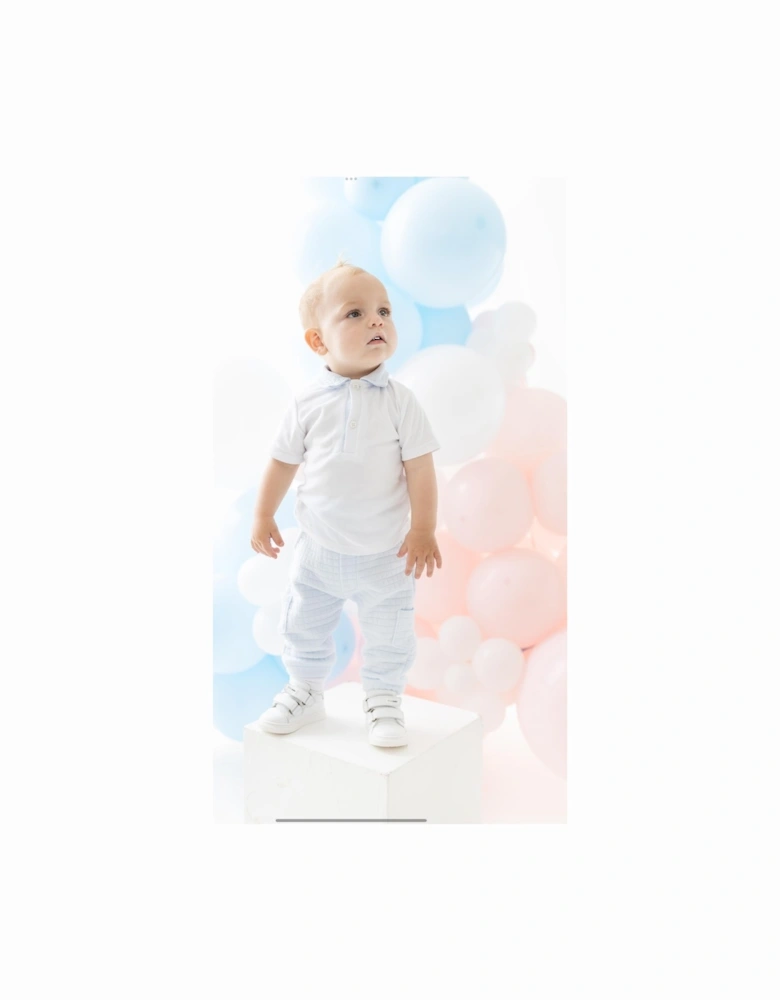 Boys Pale Blue Quilted Polo Pant Set