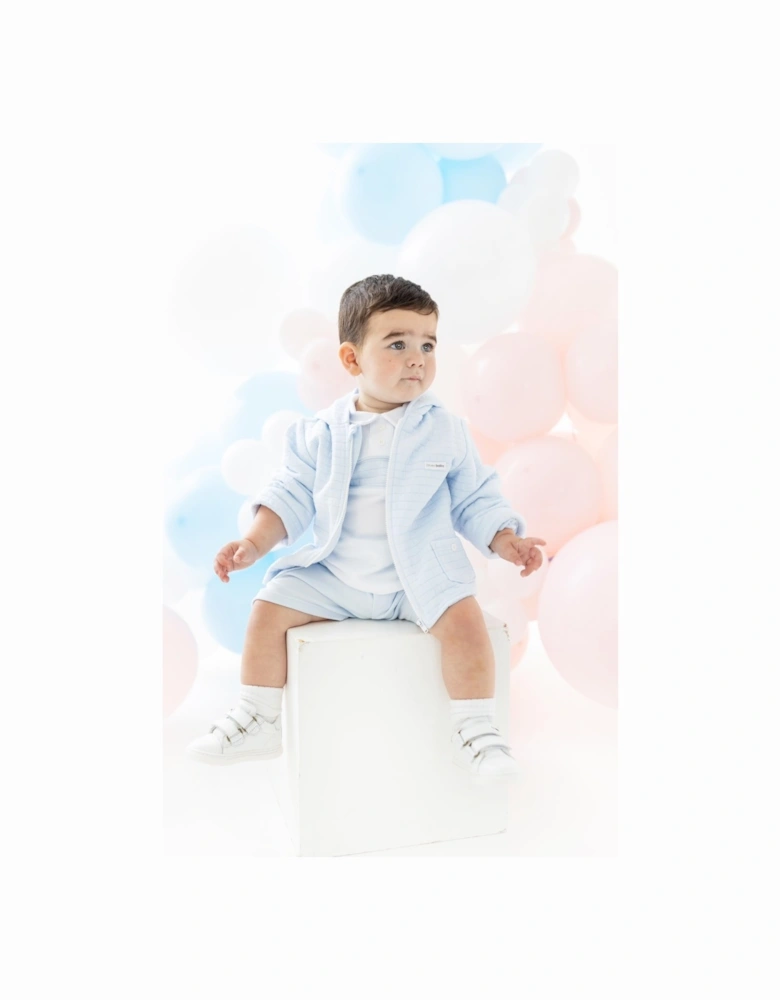 Boys Pale Blue and White Quilted Polo Short Set