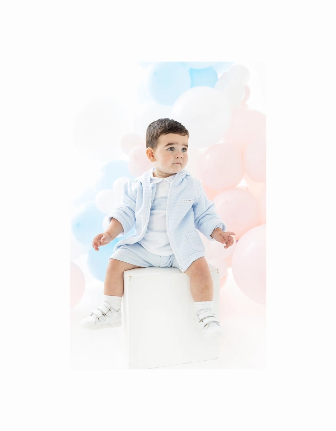 Boys Pale Blue and White Quilted Polo Short Set, 4 of 3