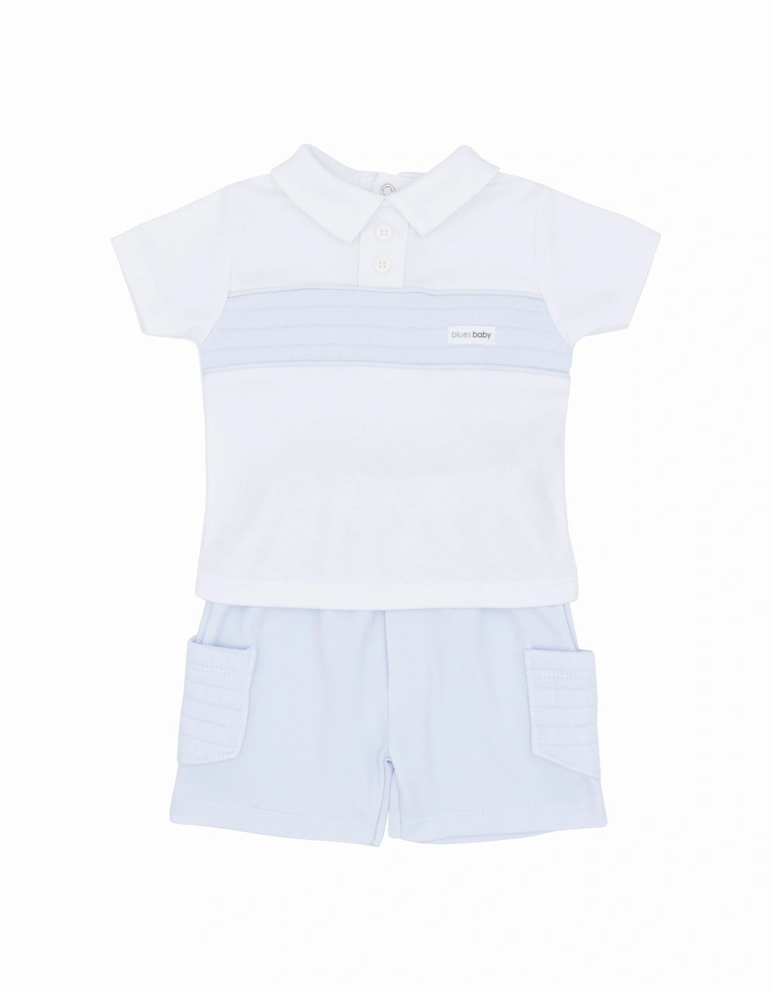 Boys Pale Blue and White Quilted Polo Short Set