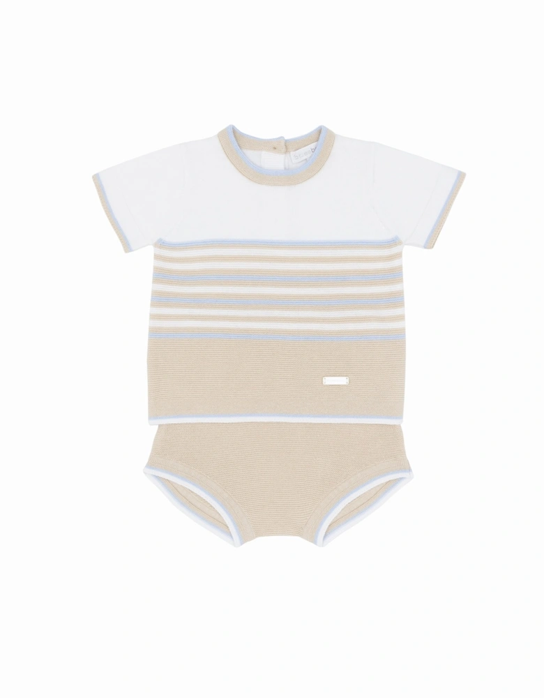 Boys Beige Stripe Knit Jam Pant Set