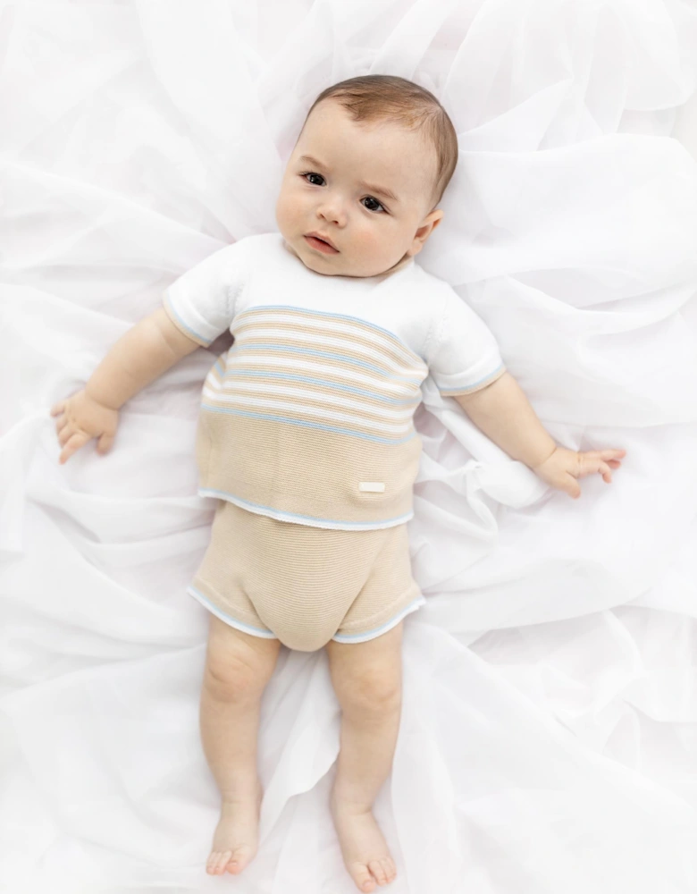 Boys Beige Stripe Knit Jam Pant Set