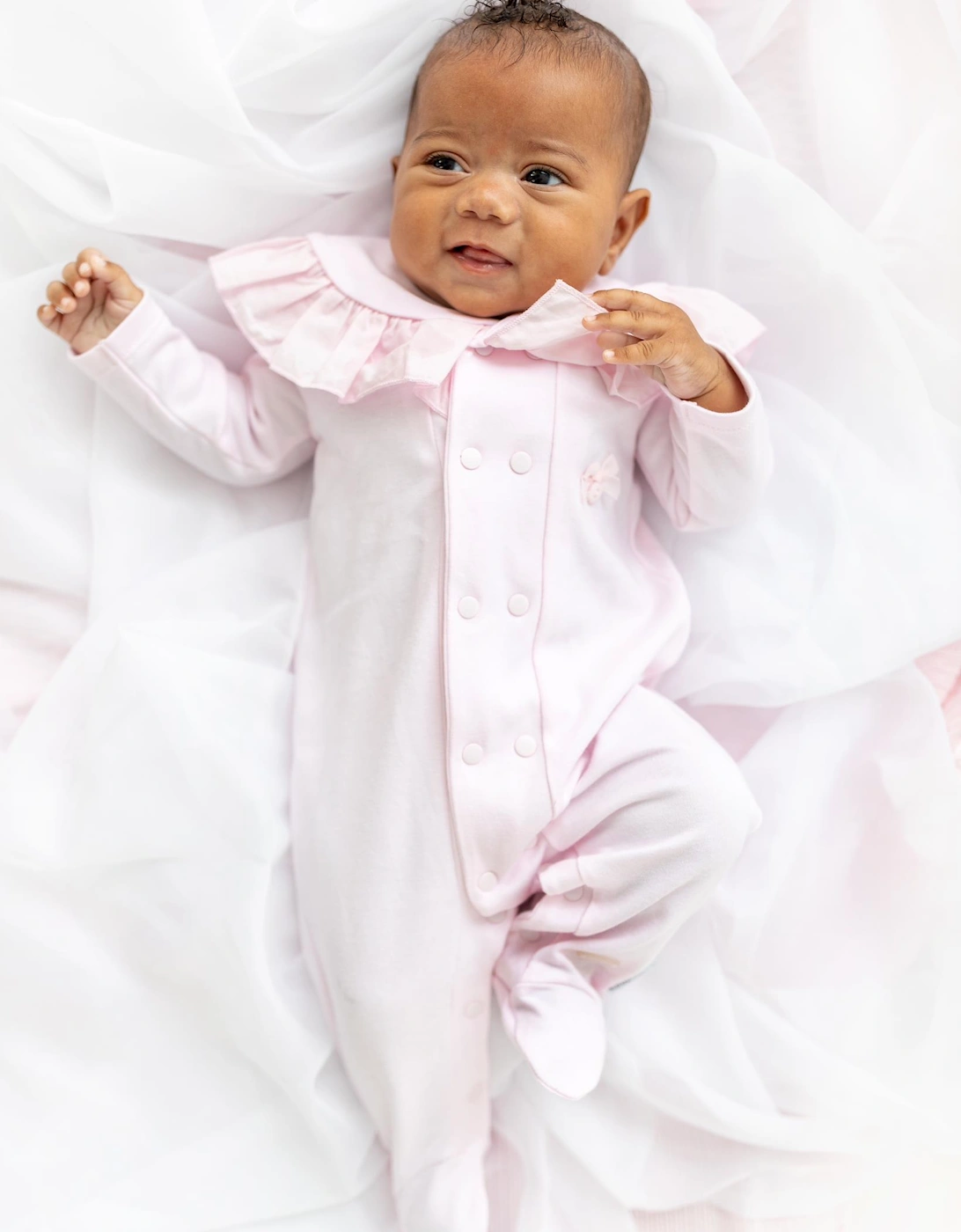 Pink Frill Collar Cotton Babygrow, 4 of 3