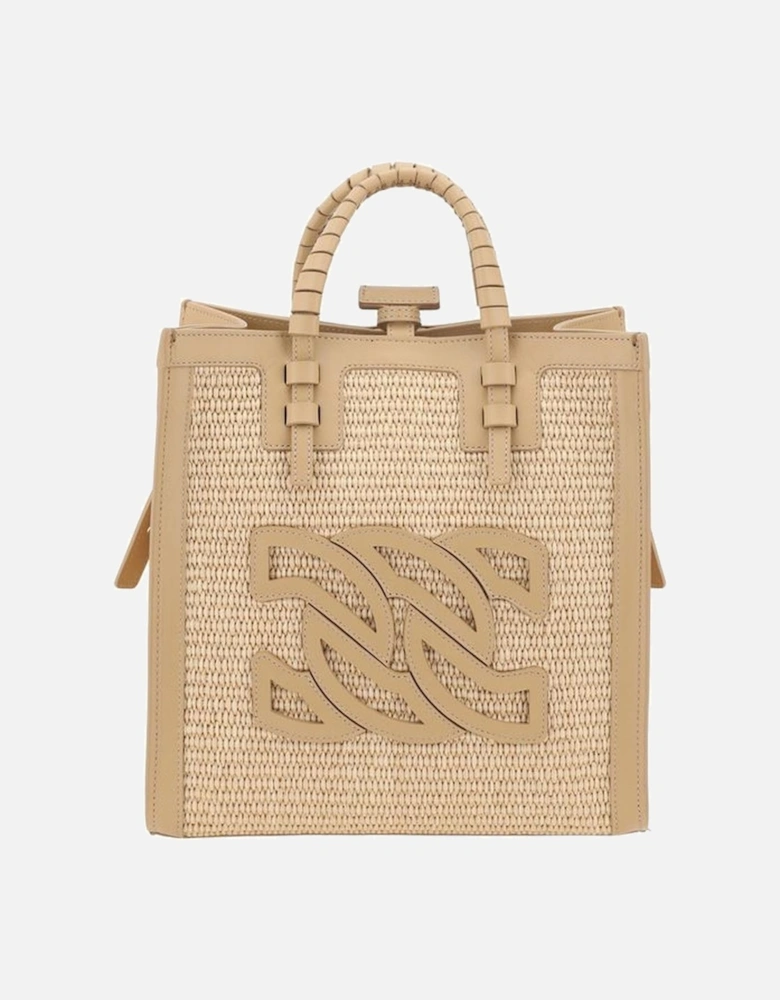 Raffia Handbag with Leather Details Women - Beige