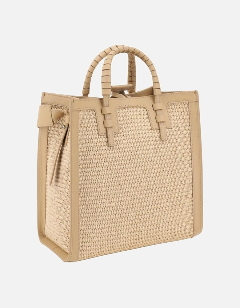 Raffia Handbag with Leather Details Women - Beige