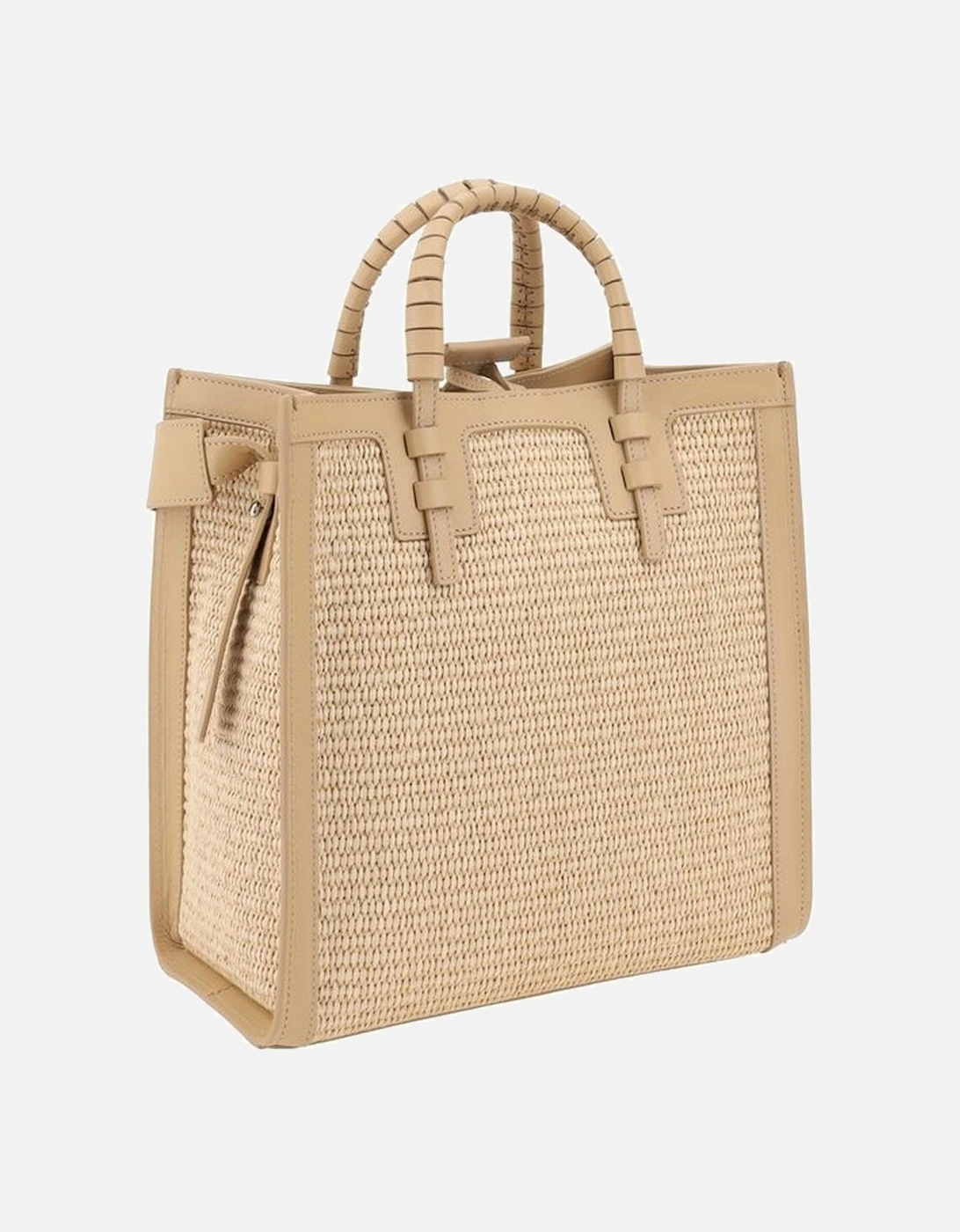 Raffia Handbag with Leather Details Women - Beige