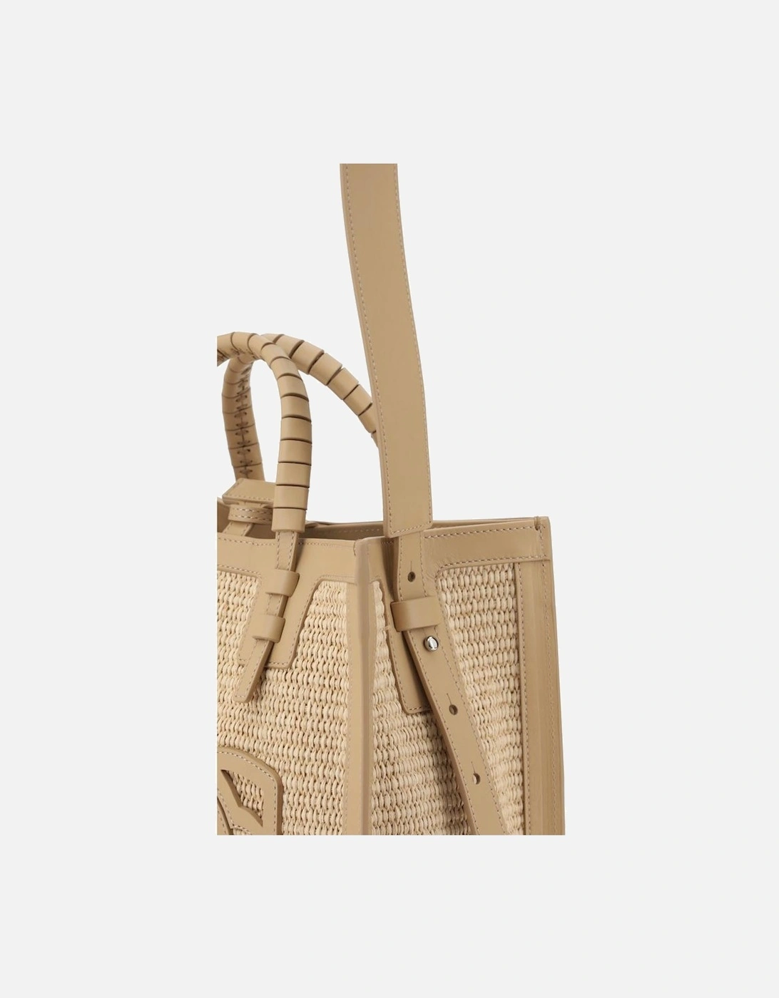 Raffia Handbag with Leather Details Women - Beige