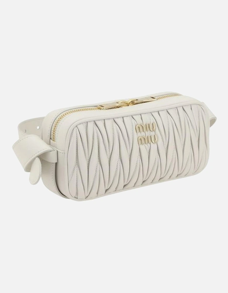 Leather Matelasse Shoulder Bag with Monogram Plaque Women - White