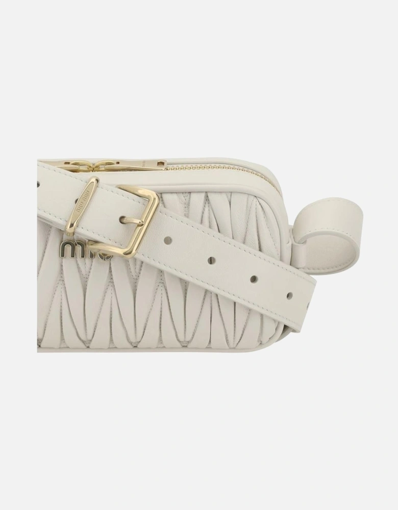 Leather Matelasse Shoulder Bag with Monogram Plaque Women - White